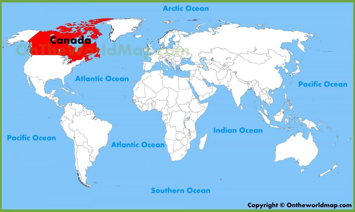 Kanada polohu v mapě světa