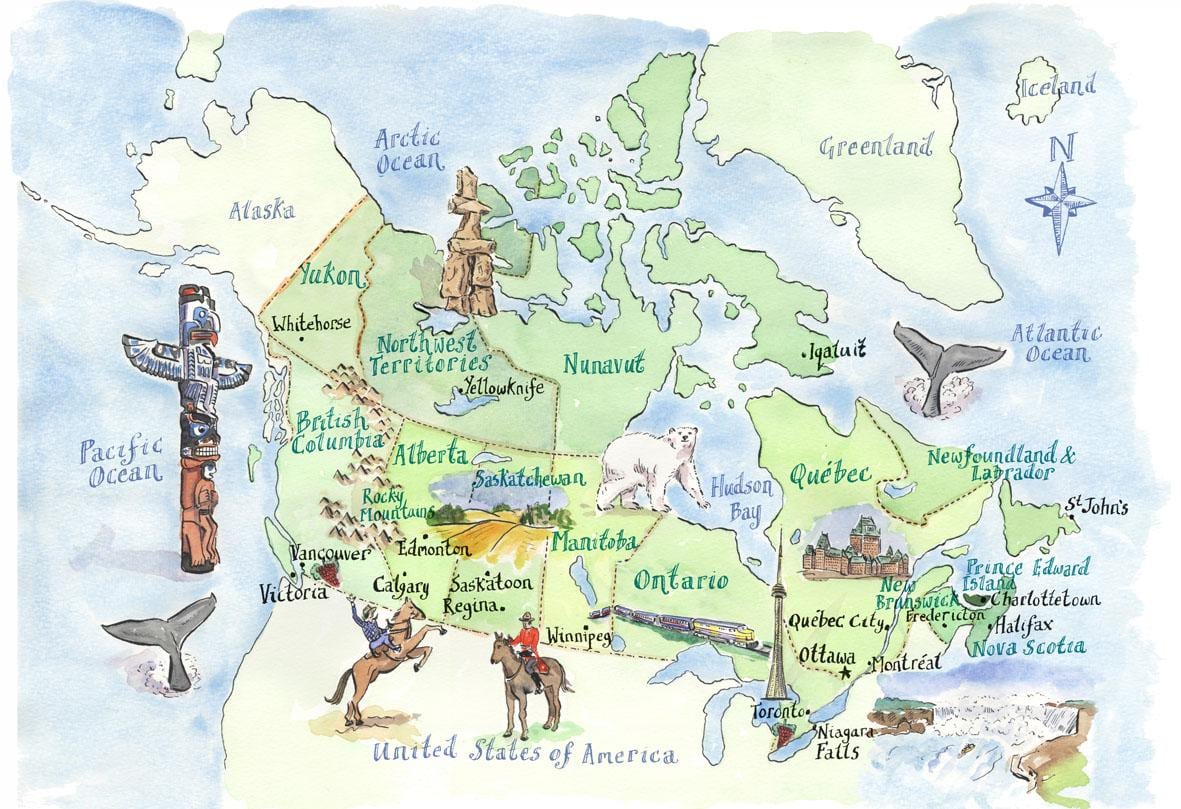 Kanada mapa turistických míst