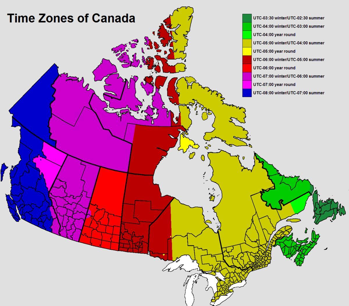 mapa Kanada časové pásmo