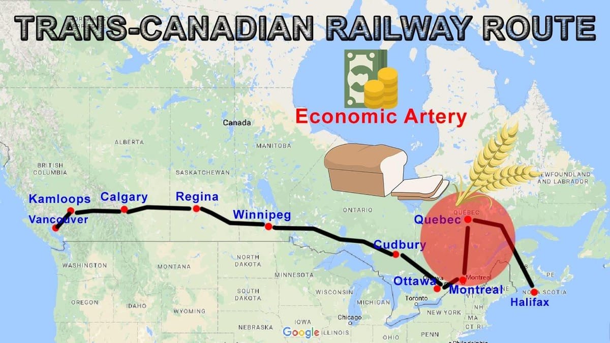 trans Canada železniční mapa trasy