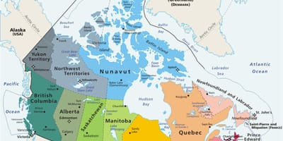 Barevná mapa Kanady s provincií