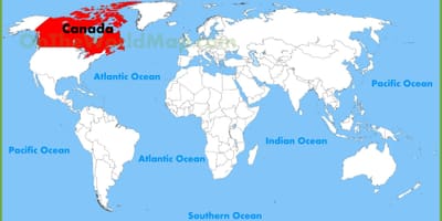 Kanada polohu v mapě světa